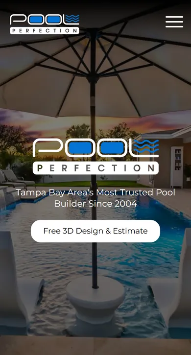 Pool Perfection website on a phone screen