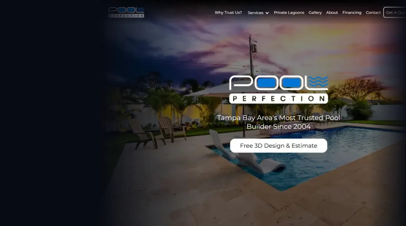 Pool Perfection website homepage on desktop, representing the best pool builder websites article